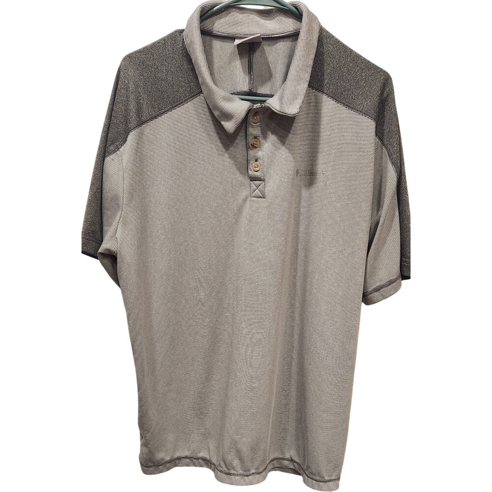Columbia Men's Three‎ Button Polo Golf Shirt Chambray Grey Striped XLarge
